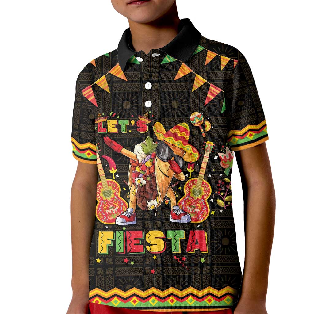 Mexico Cinco De Mayo Kid Polo Shirt Let's Fiesta Dabbing Taco