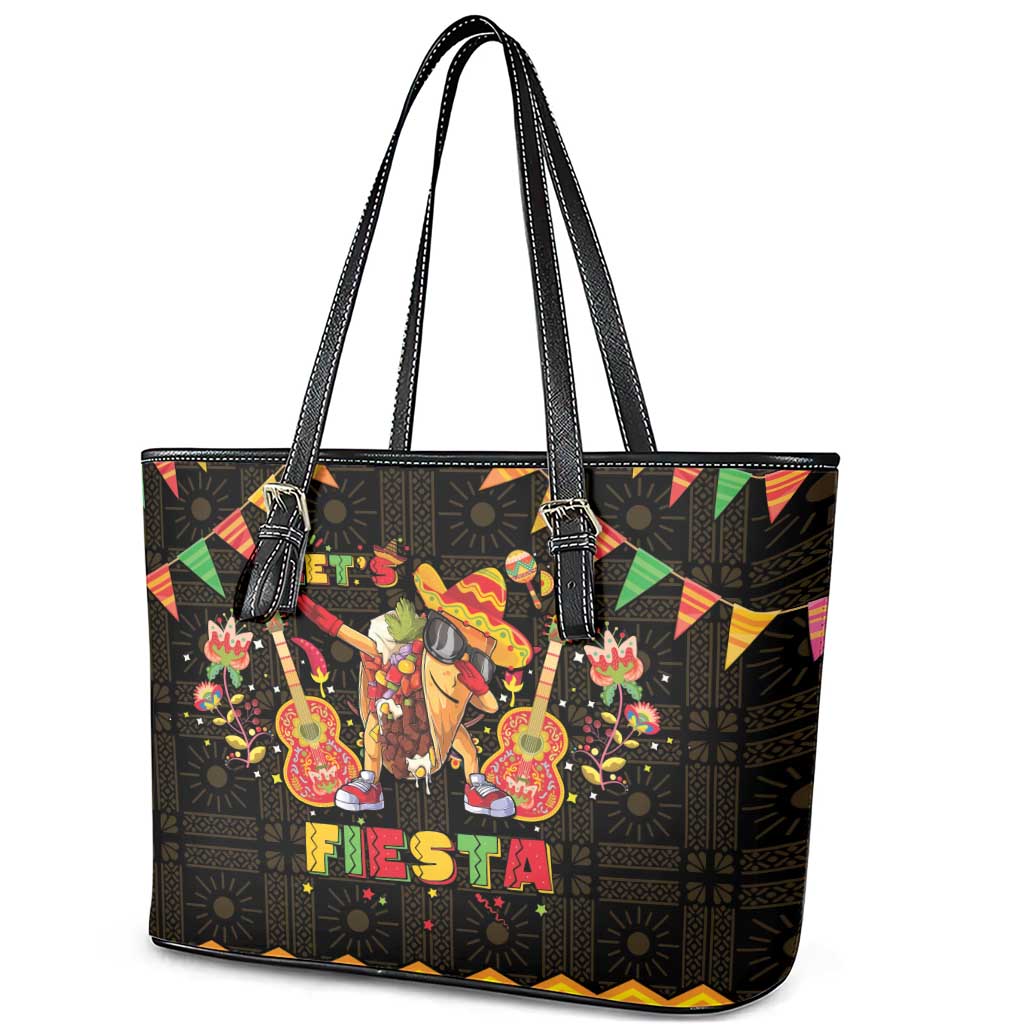 Mexico Cinco De Mayo Leather Tote Bag Let's Fiesta Dabbing Taco