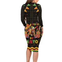 Mexico Cinco De Mayo Long Sleeve Bodycon Dress Let's Fiesta Dabbing Taco