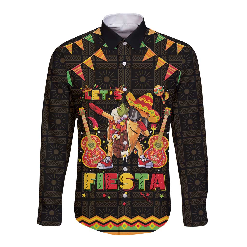 Mexico Cinco De Mayo Long Sleeve Button Shirt Let's Fiesta Dabbing Taco