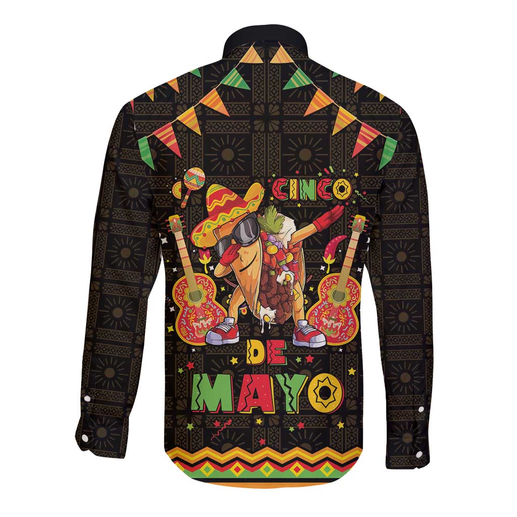 Mexico Cinco De Mayo Long Sleeve Button Shirt Let's Fiesta Dabbing Taco
