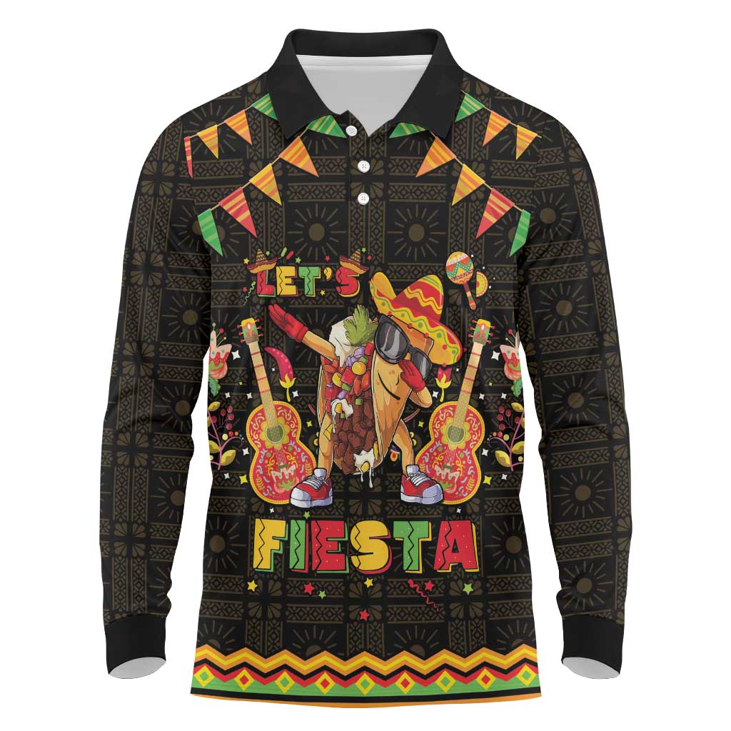 Mexico Cinco De Mayo Long Sleeve Polo Shirt Let's Fiesta Dabbing Taco
