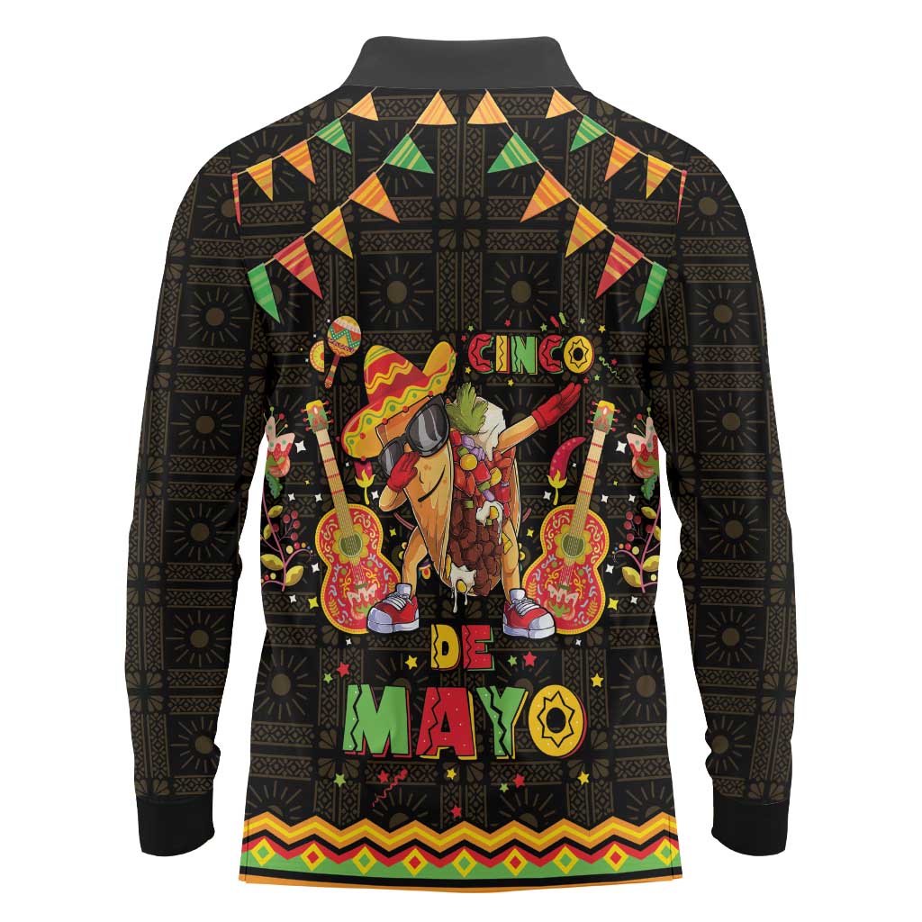 Mexico Cinco De Mayo Long Sleeve Polo Shirt Let's Fiesta Dabbing Taco