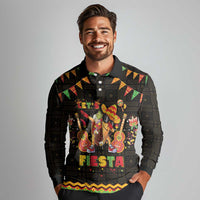 Mexico Cinco De Mayo Long Sleeve Polo Shirt Let's Fiesta Dabbing Taco