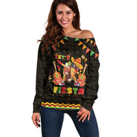 Mexico Cinco De Mayo Off Shoulder Sweater Let's Fiesta Dabbing Taco