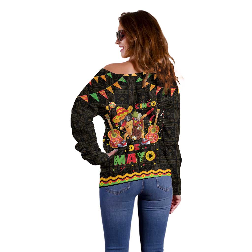 Mexico Cinco De Mayo Off Shoulder Sweater Let's Fiesta Dabbing Taco
