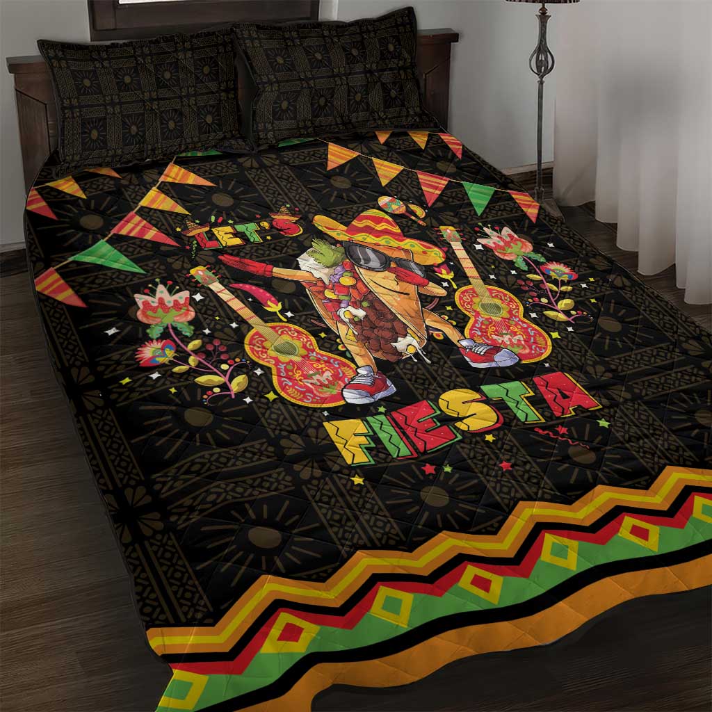 Mexico Cinco De Mayo Quilt Bed Set Let's Fiesta Dabbing Taco