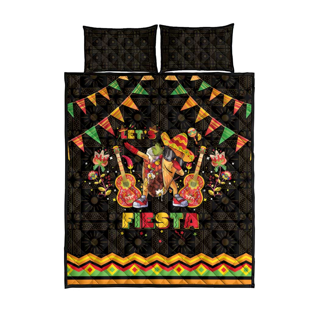 Mexico Cinco De Mayo Quilt Bed Set Let's Fiesta Dabbing Taco