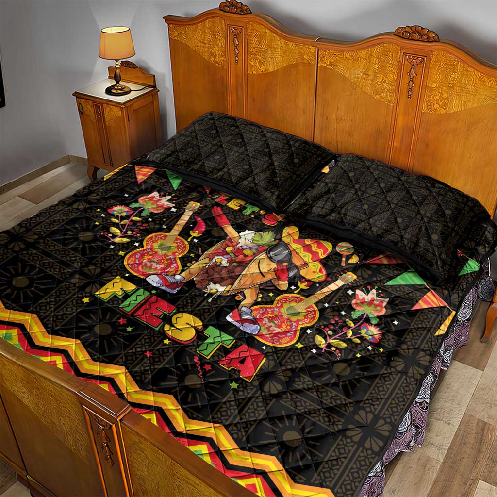 Mexico Cinco De Mayo Quilt Bed Set Let's Fiesta Dabbing Taco