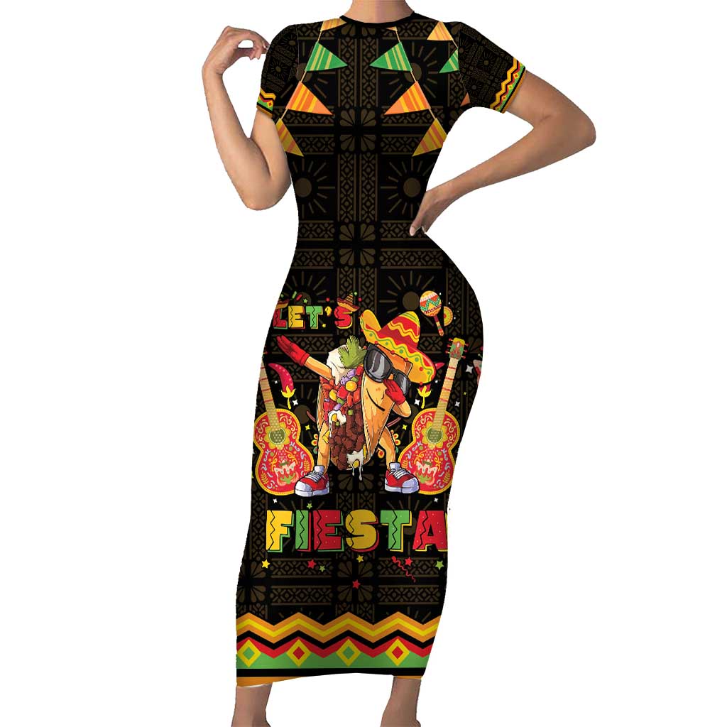 Mexico Cinco De Mayo Short Sleeve Bodycon Dress Let's Fiesta Dabbing Taco
