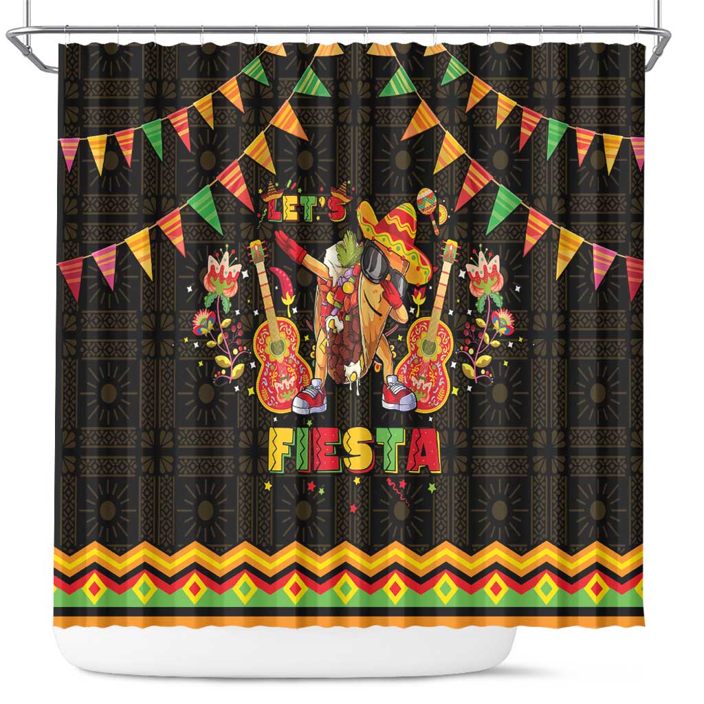Mexico Cinco De Mayo Shower Curtain Let's Fiesta Dabbing Taco