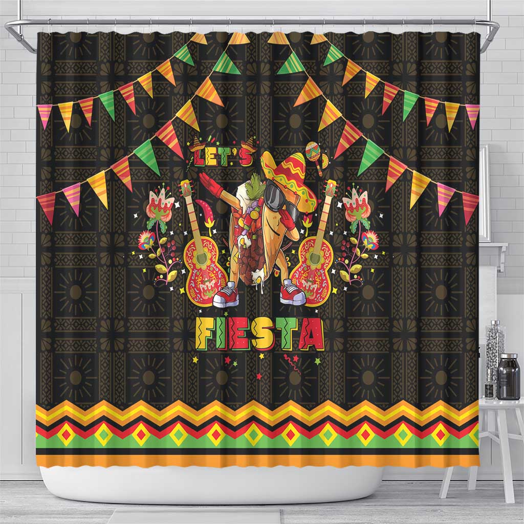 Mexico Cinco De Mayo Shower Curtain Let's Fiesta Dabbing Taco