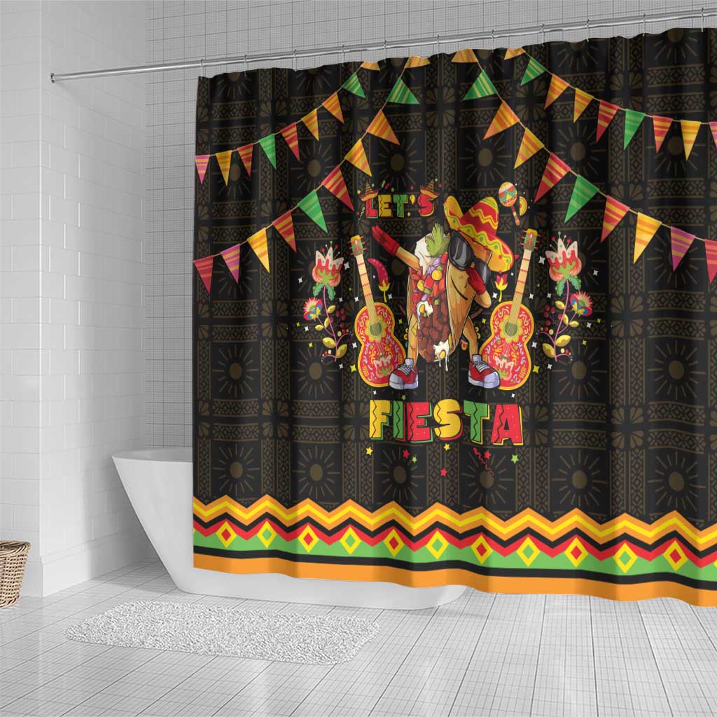 Mexico Cinco De Mayo Shower Curtain Let's Fiesta Dabbing Taco