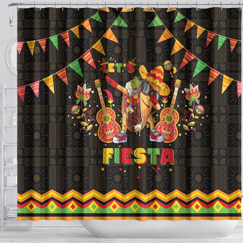 Mexico Cinco De Mayo Shower Curtain Let's Fiesta Dabbing Taco
