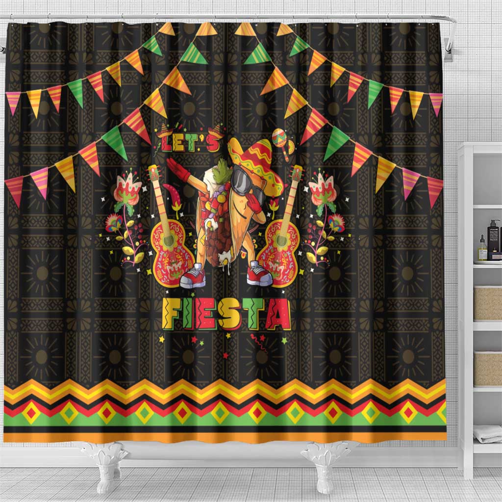 Mexico Cinco De Mayo Shower Curtain Let's Fiesta Dabbing Taco