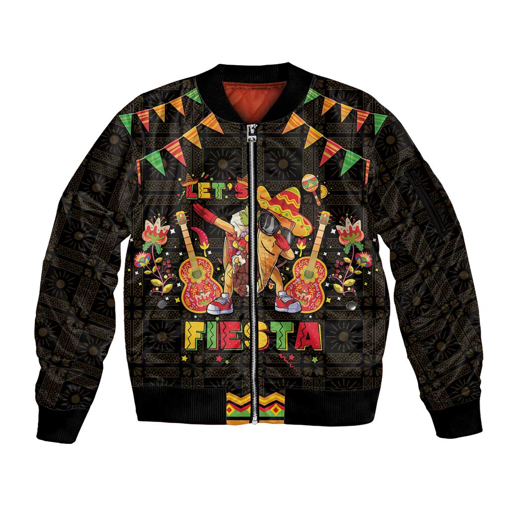 Mexico Cinco De Mayo Sleeve Zip Bomber Jacket Let's Fiesta Dabbing Taco