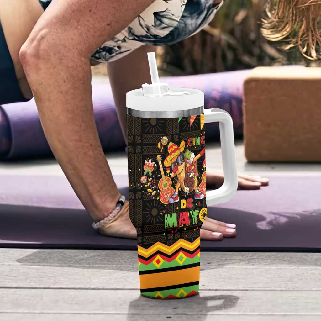 Mexico Cinco De Mayo Tumbler With Handle Let's Fiesta Dabbing Taco
