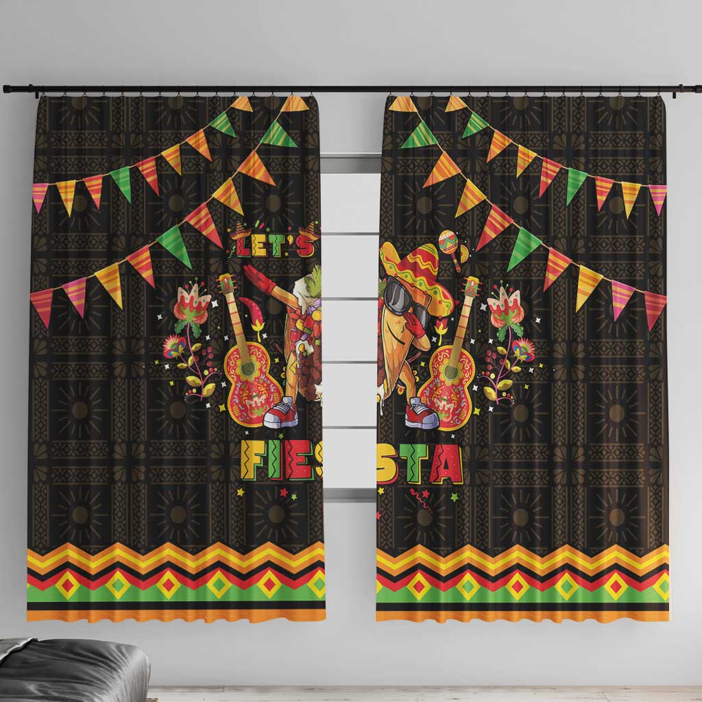 Mexico Cinco De Mayo Window Curtain Let's Fiesta Dabbing Taco