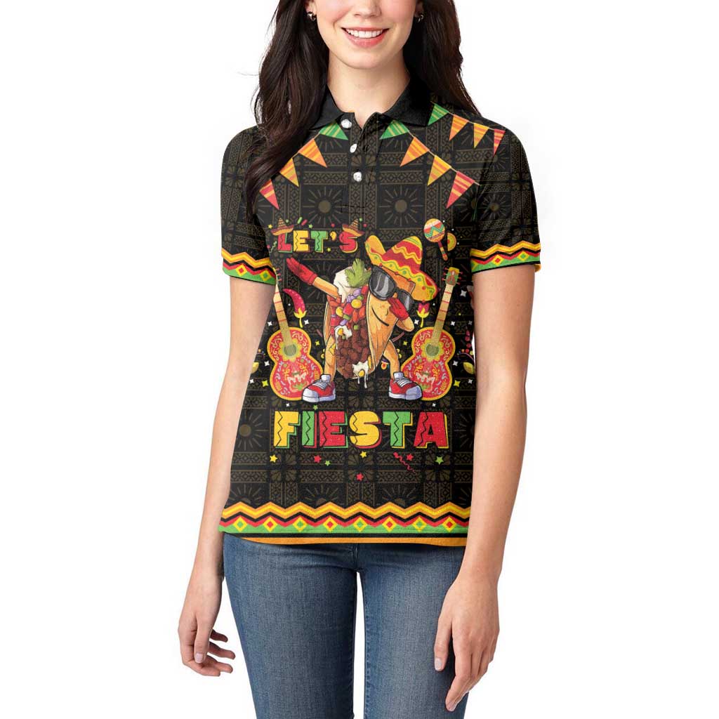 Mexico Cinco De Mayo Women Polo Shirt Let's Fiesta Dabbing Taco