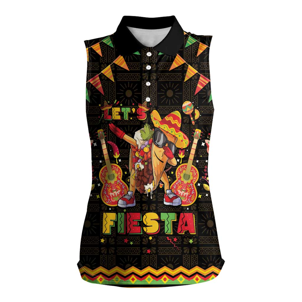 Mexico Cinco De Mayo Women Sleeveless Polo Shirt Let's Fiesta Dabbing Taco