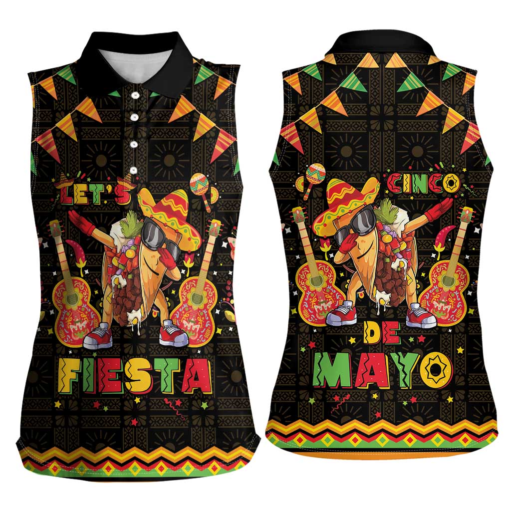 Mexico Cinco De Mayo Women Sleeveless Polo Shirt Let's Fiesta Dabbing Taco
