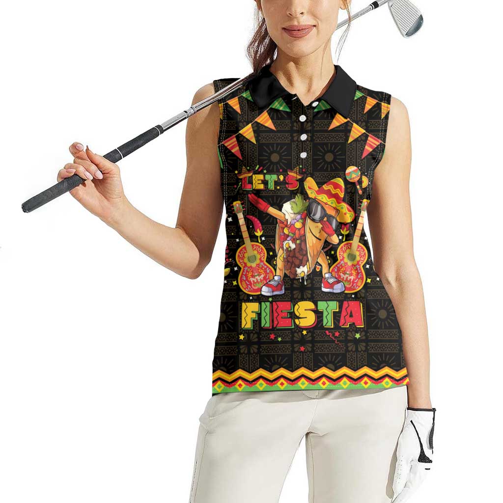 Mexico Cinco De Mayo Women Sleeveless Polo Shirt Let's Fiesta Dabbing Taco