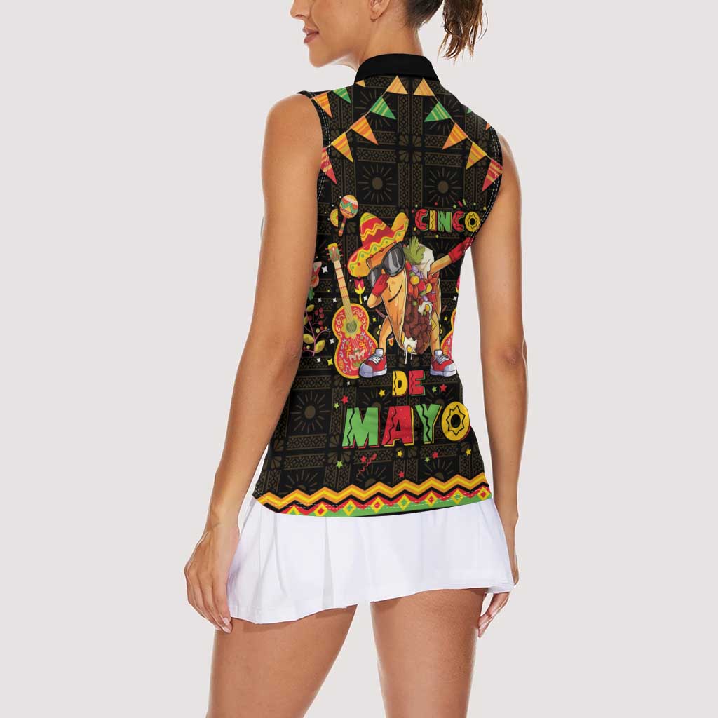Mexico Cinco De Mayo Women Sleeveless Polo Shirt Let's Fiesta Dabbing Taco