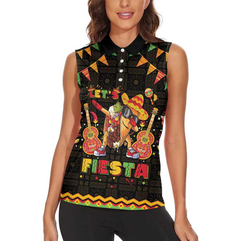 Mexico Cinco De Mayo Women Sleeveless Polo Shirt Let's Fiesta Dabbing Taco