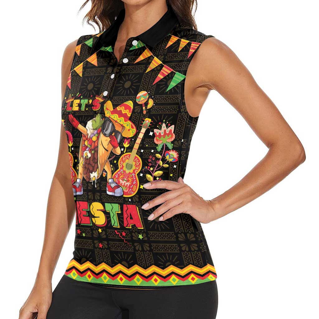 Mexico Cinco De Mayo Women Sleeveless Polo Shirt Let's Fiesta Dabbing Taco
