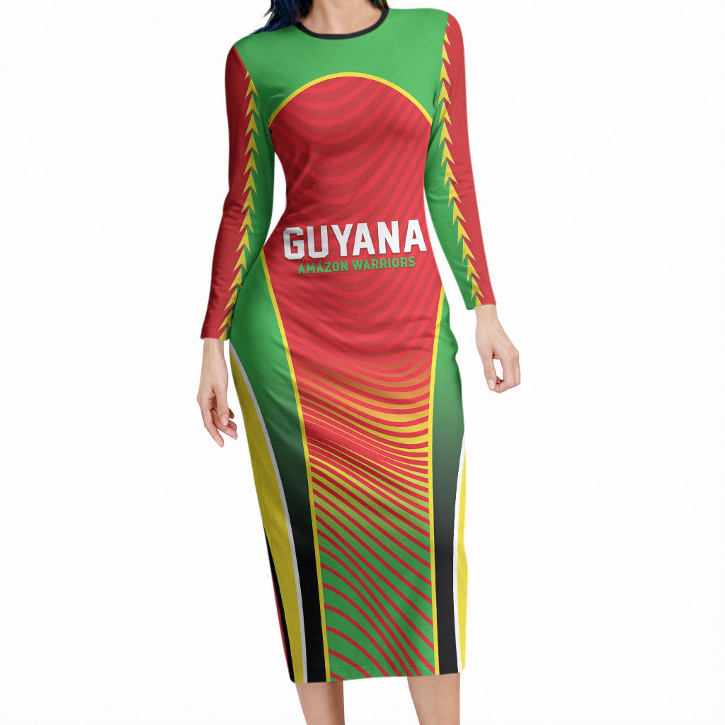 Custom Guyana 2026 Cricket Long Sleeve Bodycon Dress Come On Warriors