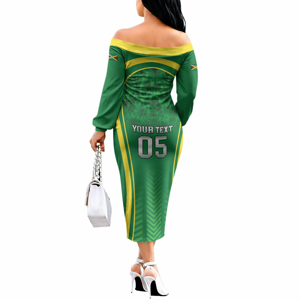 Custom Jamaica 2026 Cricket Off The Shoulder Long Sleeve Dress Go Champions