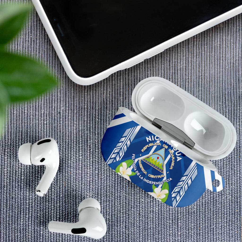 Nicaragua Independence Day 1821 AirPods Case Coat Of Arms With Plumeria - Wonder Print Shop