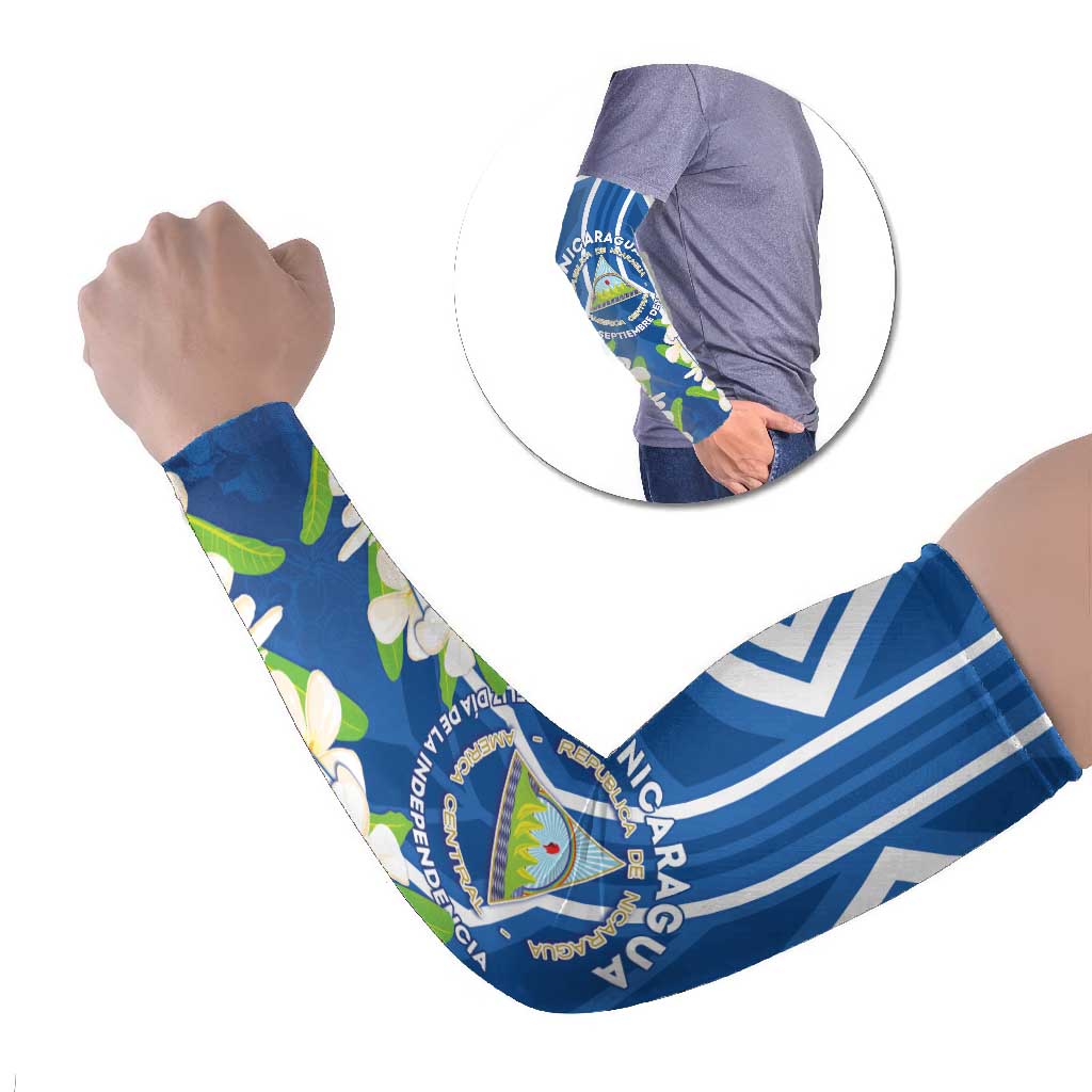 Nicaragua Independence Day 1821 Arm Sleeves Coat Of Arms With Plumeria - Wonder Print Shop