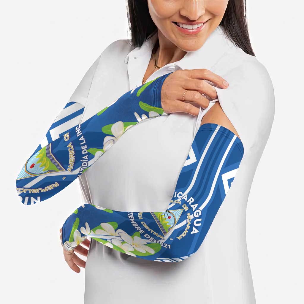 Nicaragua Independence Day 1821 Arm Sleeves Coat Of Arms With Plumeria - Wonder Print Shop