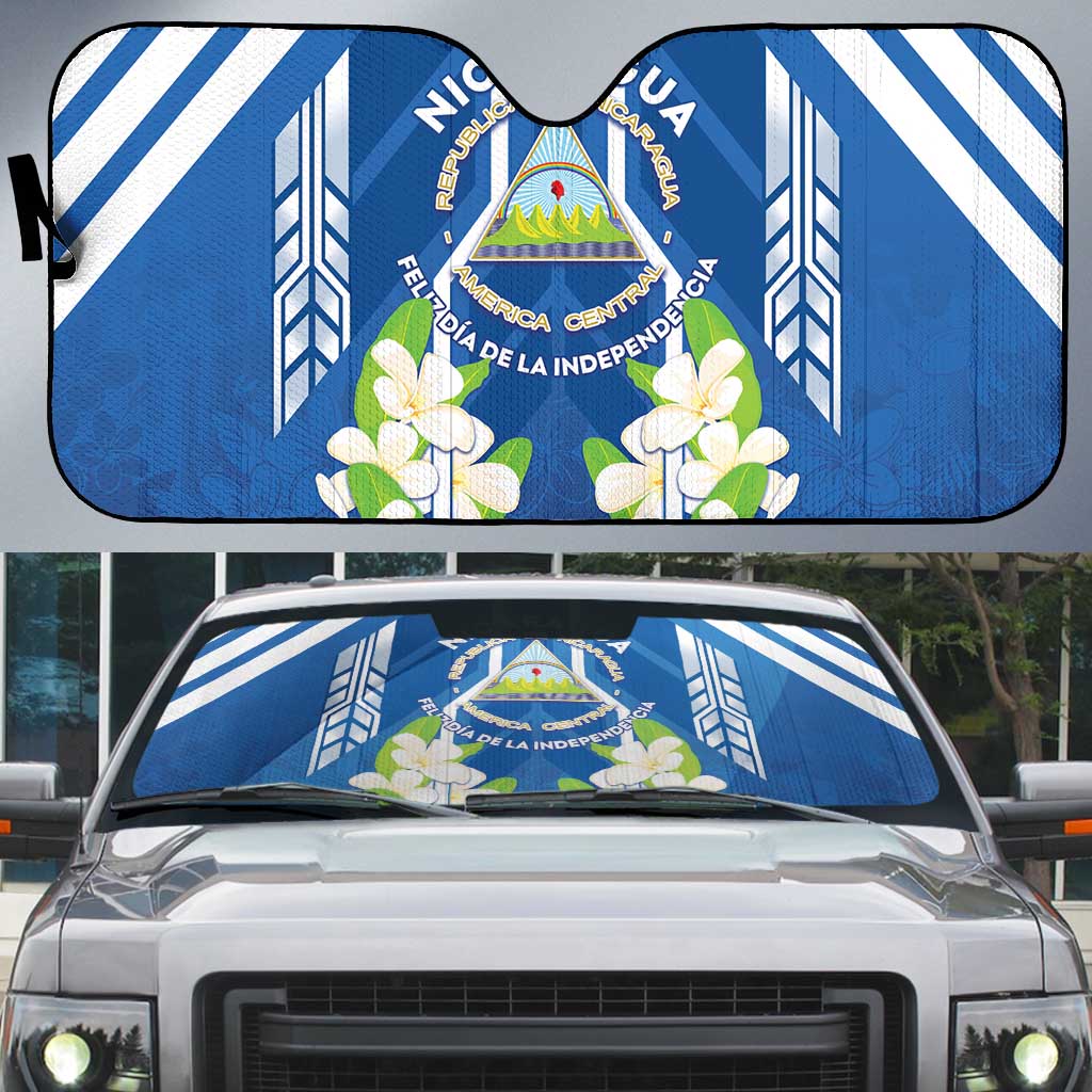 Nicaragua Independence Day 1821 Auto Sun Shade Coat Of Arms With Plumeria - Wonder Print Shop