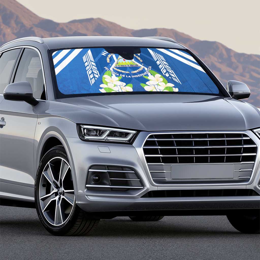 Nicaragua Independence Day 1821 Auto Sun Shade Coat Of Arms With Plumeria - Wonder Print Shop