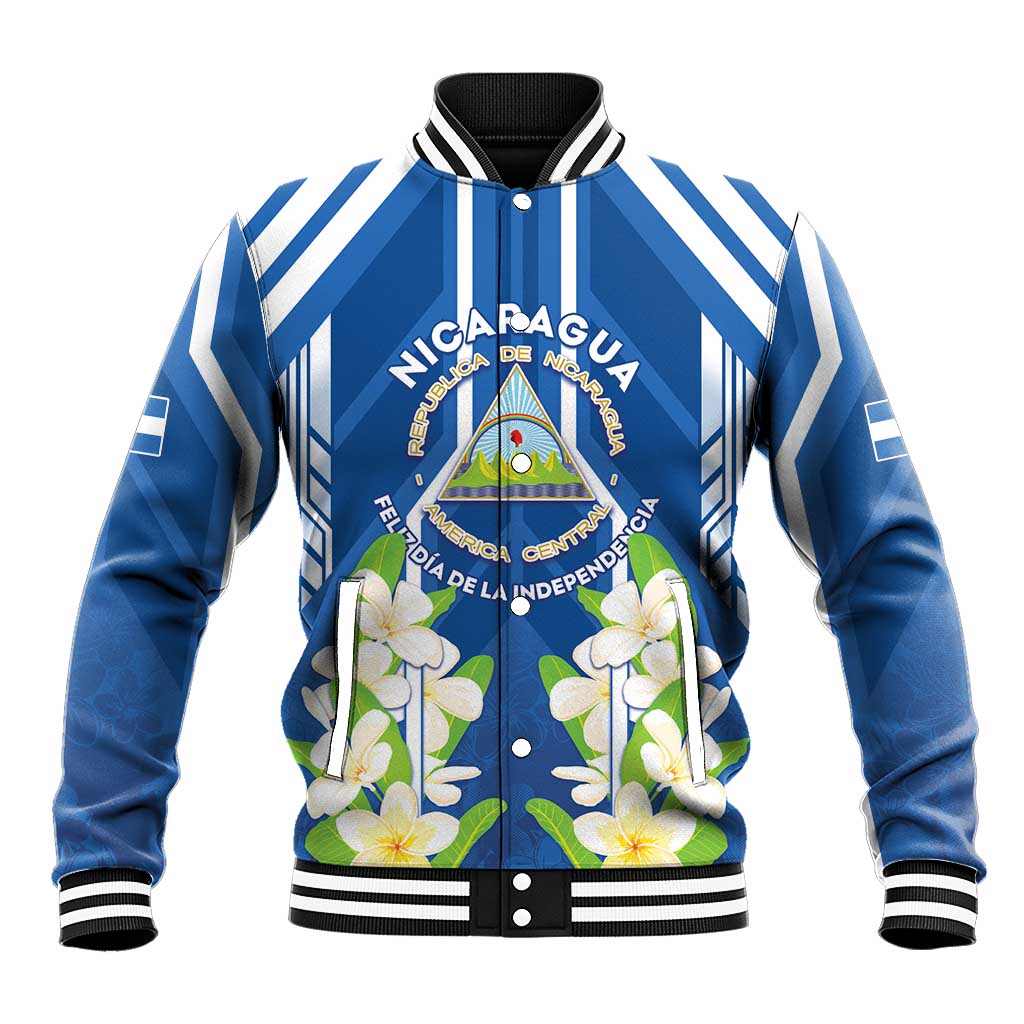 Nicaragua Independence Day 1821 Baseball Jacket Coat Of Arms With Plumeria - Wonder Print Shop