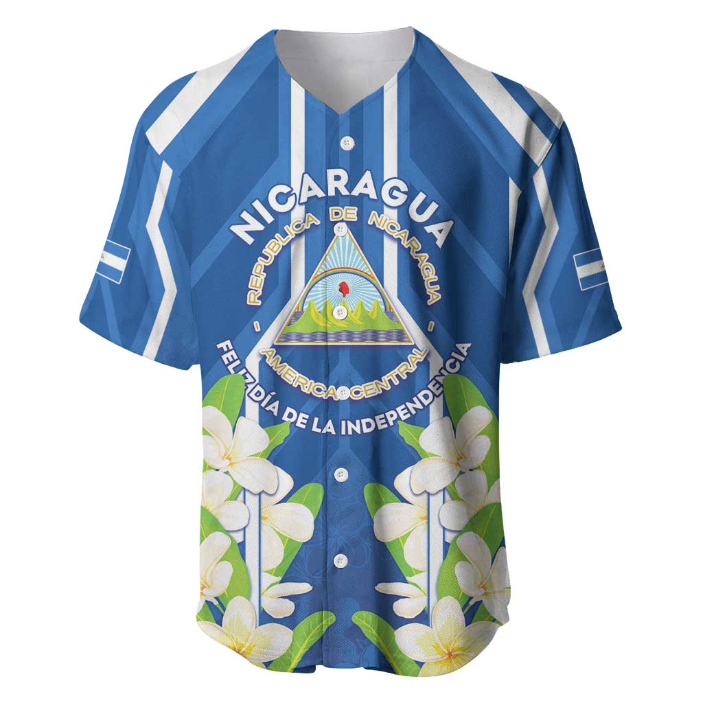 Nicaragua Independence Day 1821 Baseball Jersey Coat Of Arms With Plumeria - Wonder Print Shop