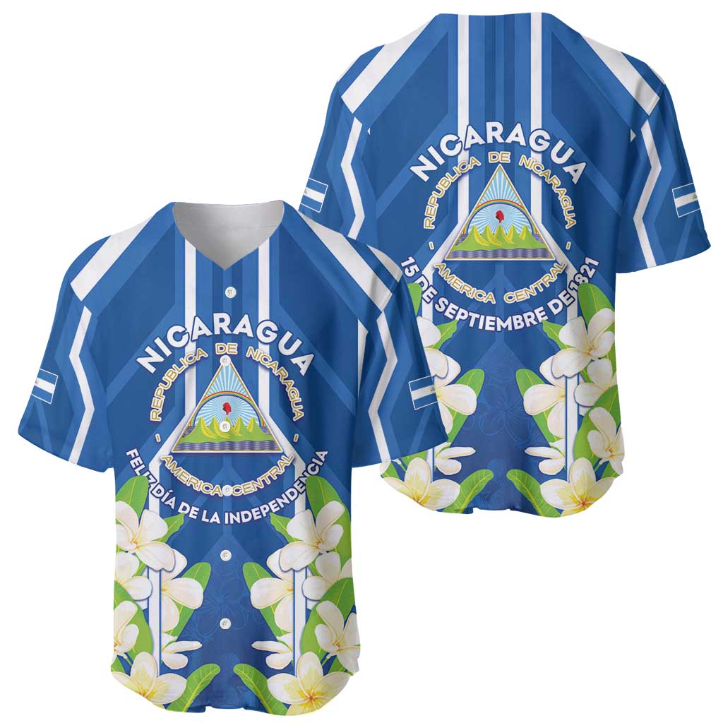 Nicaragua Independence Day 1821 Baseball Jersey Coat Of Arms With Plumeria - Wonder Print Shop