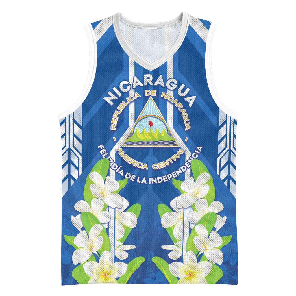 Nicaragua Independence Day 1821 Basketball Jersey Coat Of Arms With Plumeria - Wonder Print Shop