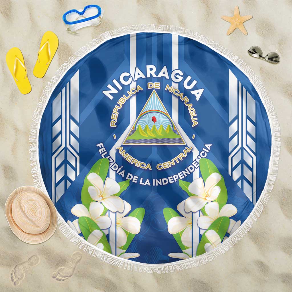 Nicaragua Independence Day 1821 Beach Blanket Coat Of Arms With Plumeria - Wonder Print Shop