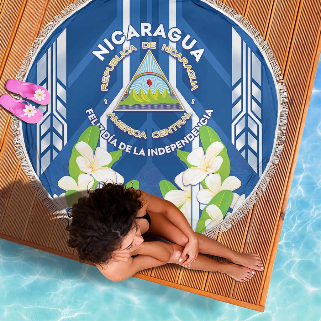 Nicaragua Independence Day 1821 Beach Blanket Coat Of Arms With Plumeria - Wonder Print Shop