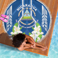 Nicaragua Independence Day 1821 Beach Blanket Coat Of Arms With Plumeria - Wonder Print Shop