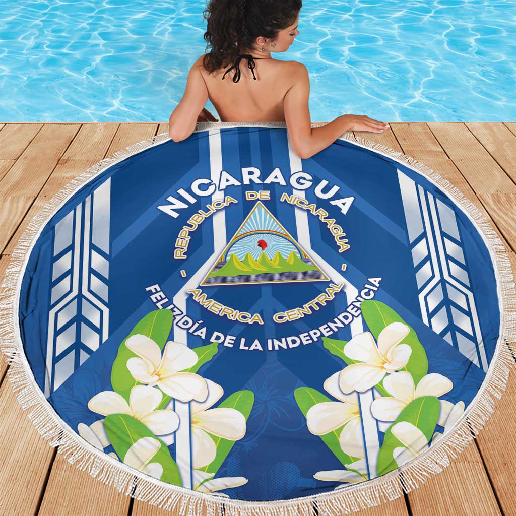 Nicaragua Independence Day 1821 Beach Blanket Coat Of Arms With Plumeria - Wonder Print Shop