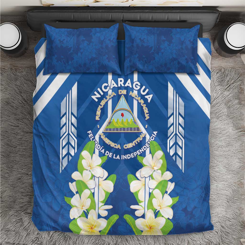 Nicaragua Independence Day 1821 Bedding Set Coat Of Arms With Plumeria - Wonder Print Shop