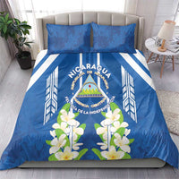 Nicaragua Independence Day 1821 Bedding Set Coat Of Arms With Plumeria - Wonder Print Shop