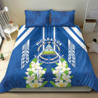 Nicaragua Independence Day 1821 Bedding Set Coat Of Arms With Plumeria - Wonder Print Shop