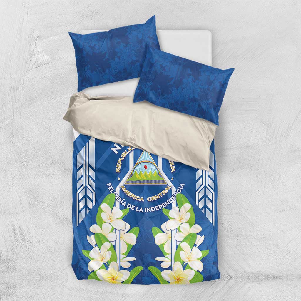 Nicaragua Independence Day 1821 Bedding Set Coat Of Arms With Plumeria - Wonder Print Shop