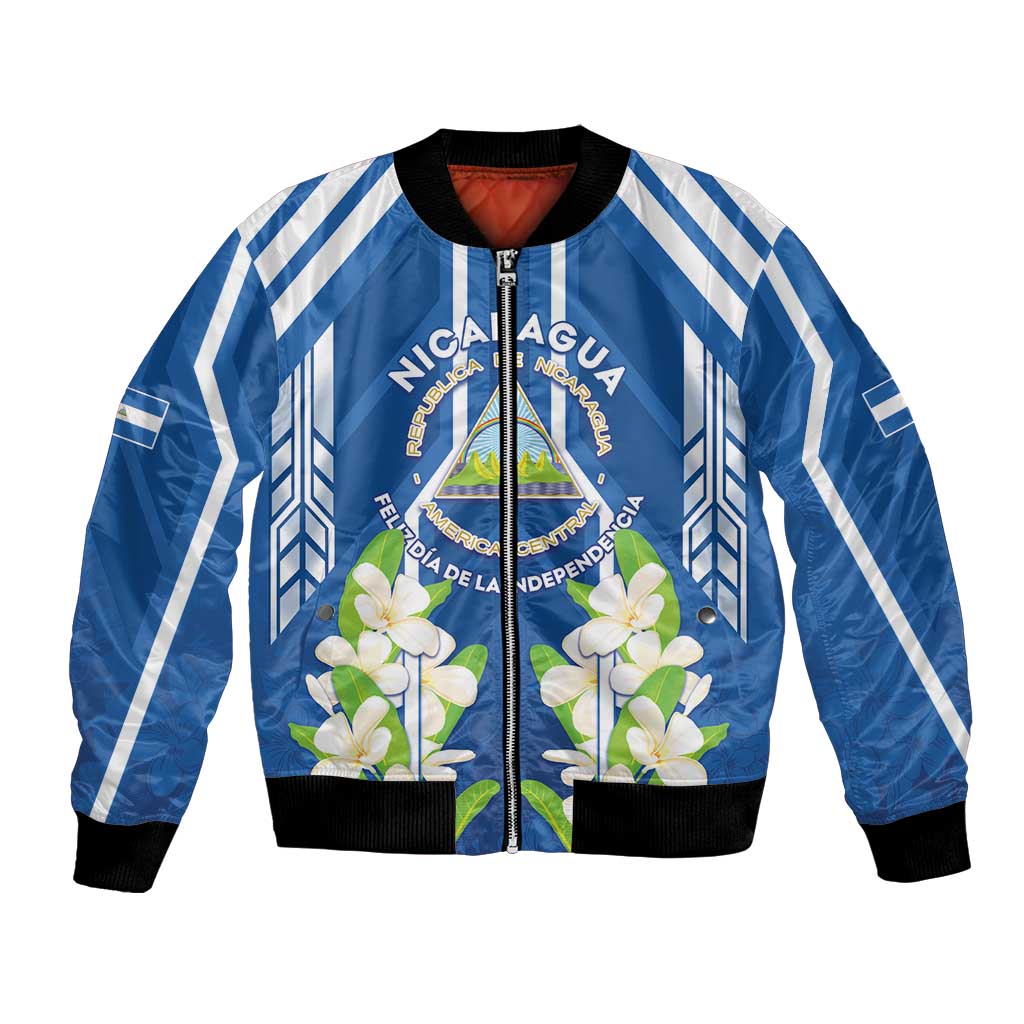 Nicaragua Independence Day 1821 Bomber Jacket Coat Of Arms With Plumeria - undefined