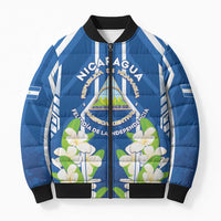 Nicaragua Independence Day 1821 Bomber Puffer Jacket Coat Of Arms With Plumeria - Wonder Print Shop